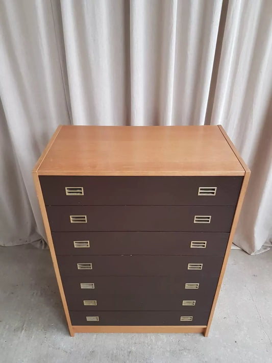 Vintage Mid Century Danish Domino Mobler Scandi Tallboy Chest Of Drawers Retro R613