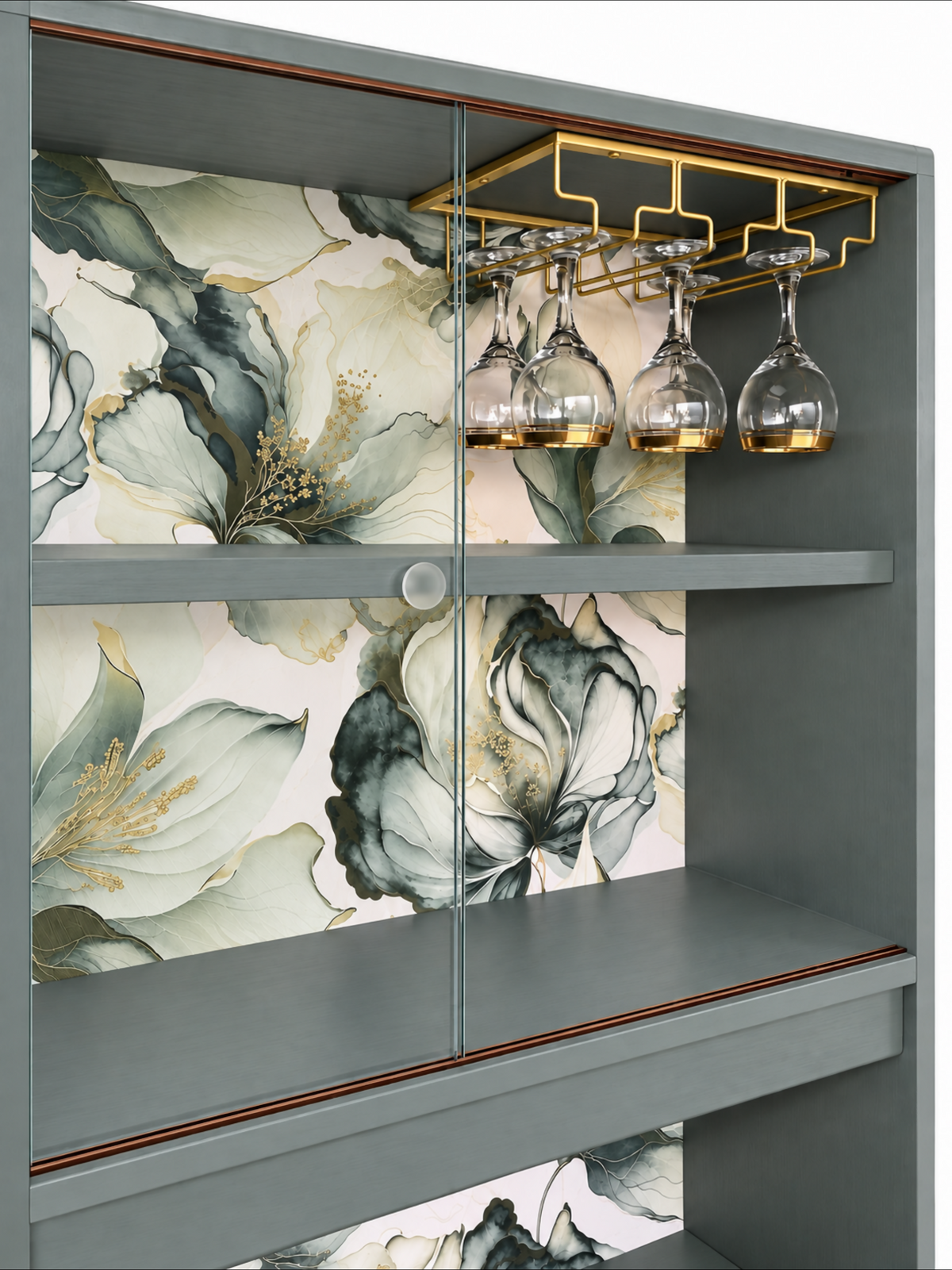 Retro G Plan Cocktail Cabinet | Upcycled Drinks Cabinet | Mid Century Display Cabinet | Glass Bar Cabinet | Green & Gold