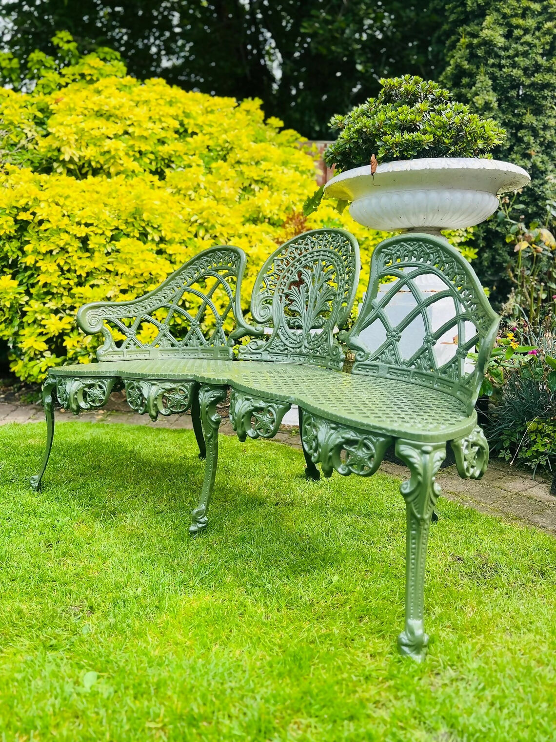 Cast Aluminium Garden Bench finished in Olive Green