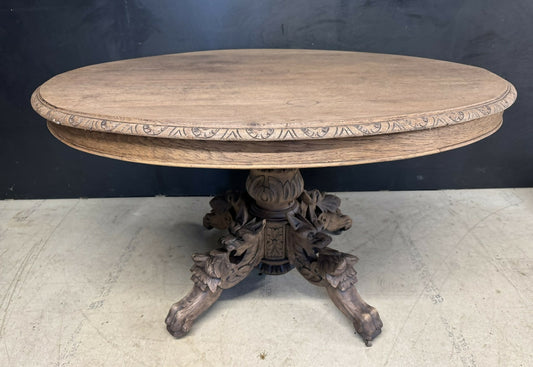 French Carved Oak Hunting Table