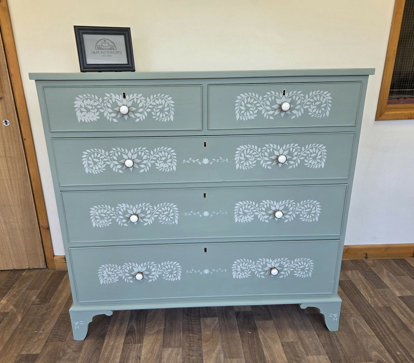 Bone Inlay stencilled large Chest of Drawers