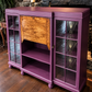 Art Deco Writing Bureau Bookcase & Drinks Cabinet - Aubergine Purple, Walnut & Glass