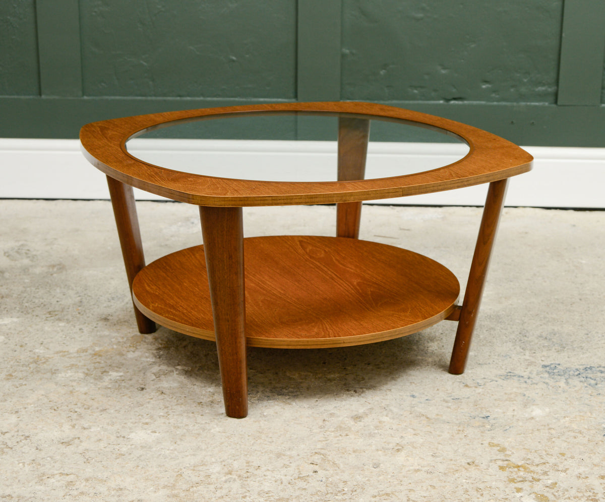 Mid Century Teak Astro Style Coffee Table with Glass Top