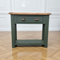 Solid oak green console table rustic hallway table with drawers and shelf