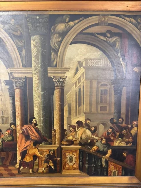 Large Antique Oleograph Biblical Scene Picture in Gilt Frame – Ornate Gilt Frame
