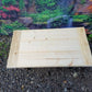 Wooden table with metal "box" legs
