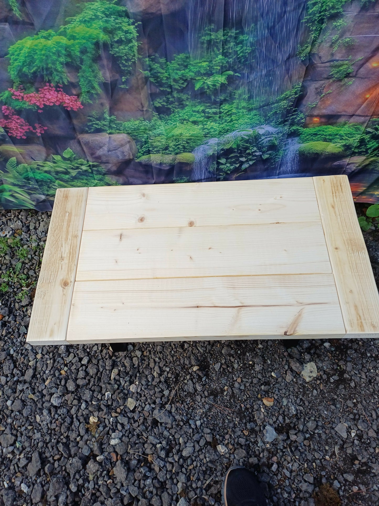 Wooden table with metal "box" legs