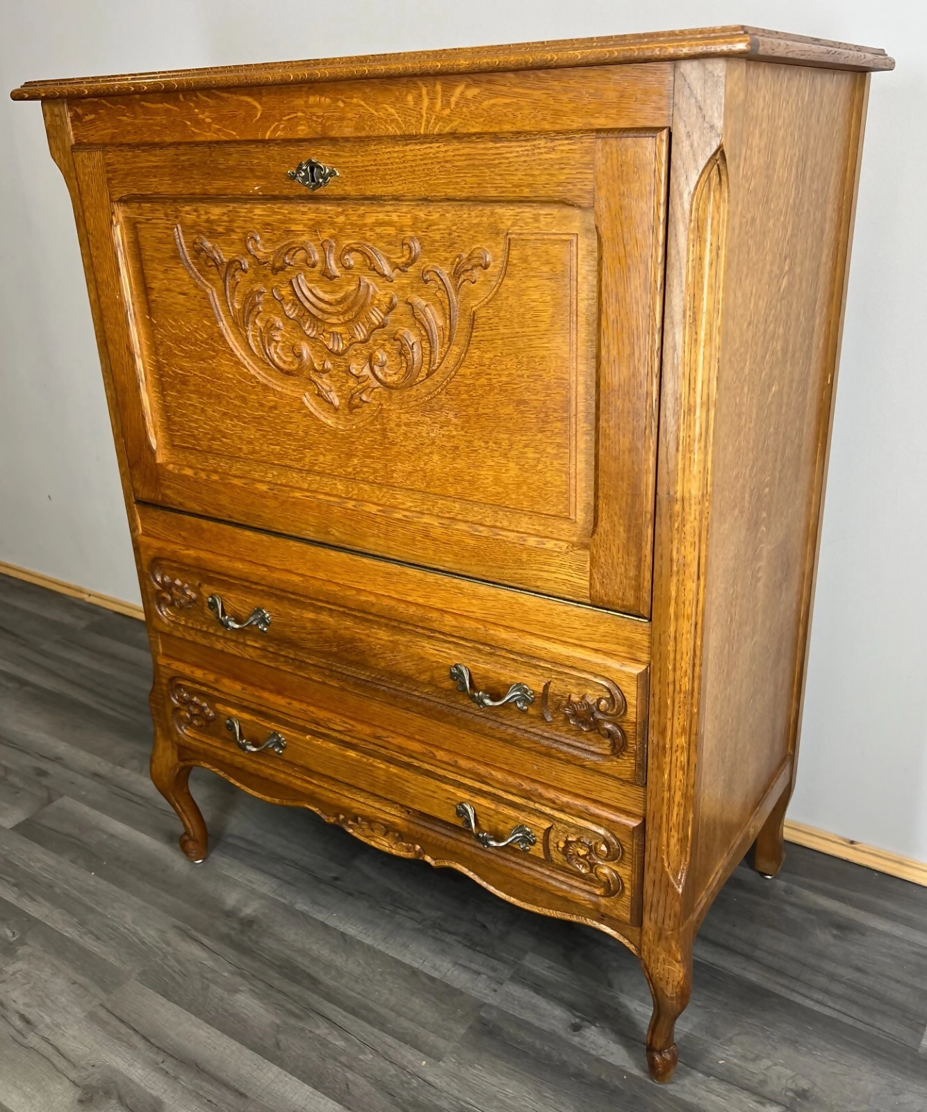 Cabinet Vintage French Louis XIV Style Drop Front Cupboard Sideboard LOT 2646