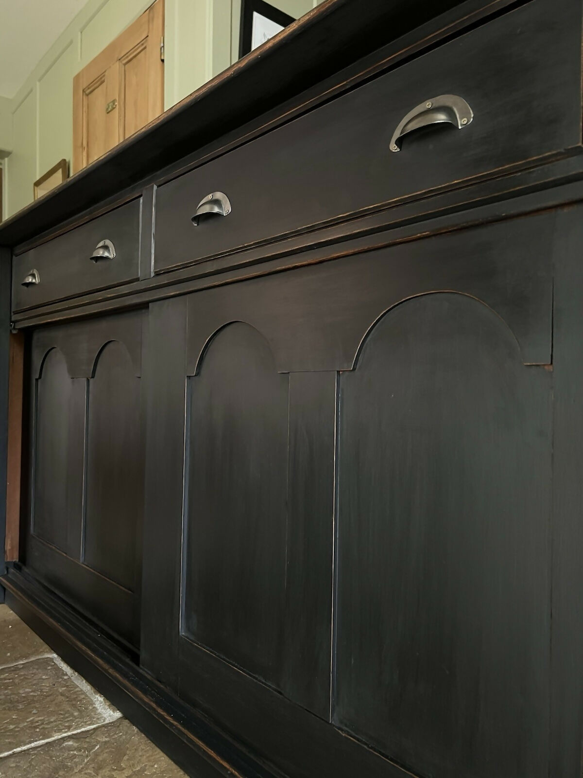 Vintage Victorian Painted Solid Pine Dresser Sliding Door Cupboard