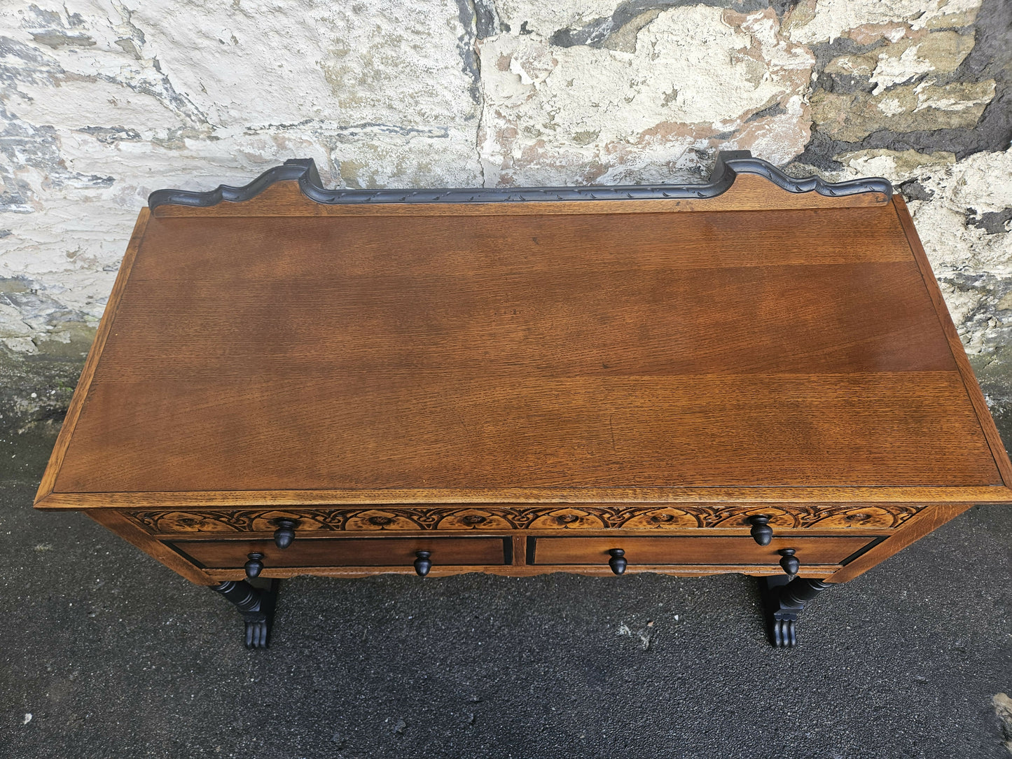 Vintage Chest Of Drawers Oak Tallboy Cabinet Three Drawer Chest With Ebonised Detailing