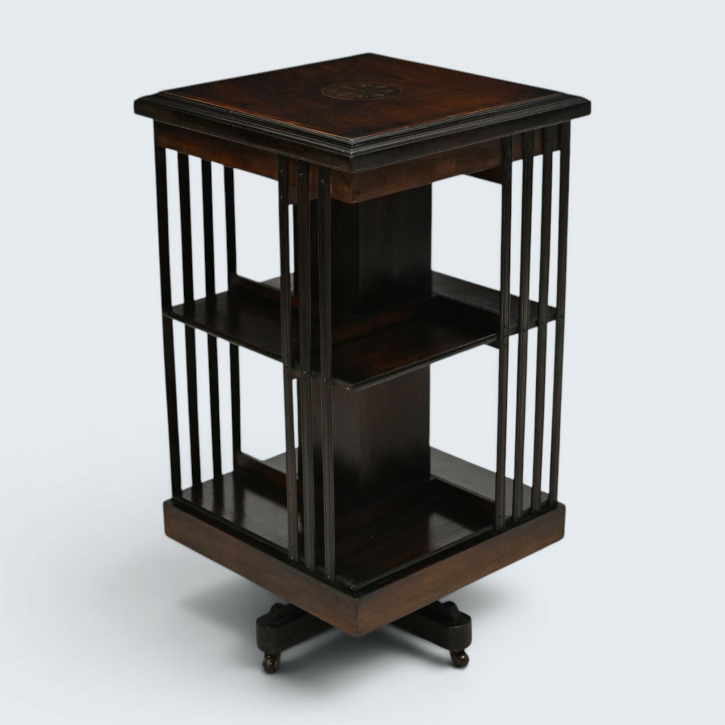Edwardian Revolving Bookcase With 2 Tiers And Marquetry Decoration FREE Delivery