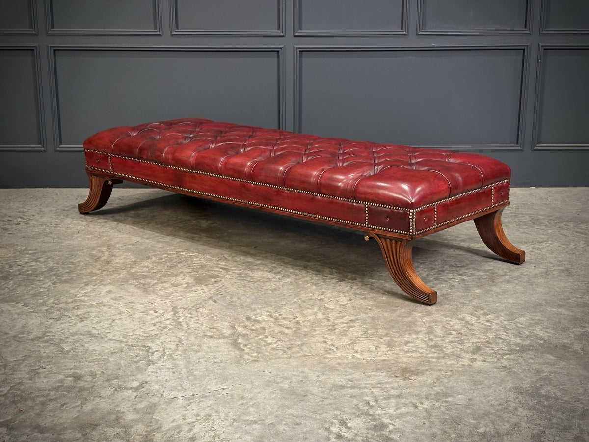 Large Red Buttoned Leather Footstool