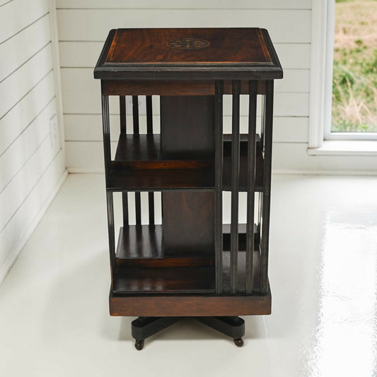 Edwardian Revolving Bookcase With 2 Tiers And Marquetry Decoration FREE Delivery