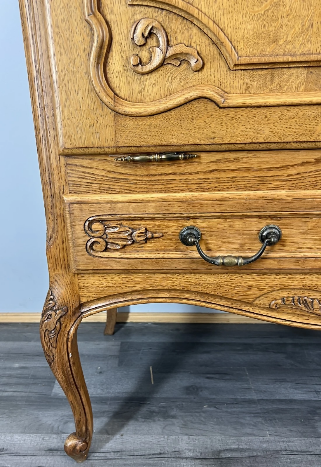 Cabinet Vintage French Louis XVI Oak Cupboard Carved Nightstand LOT 24347