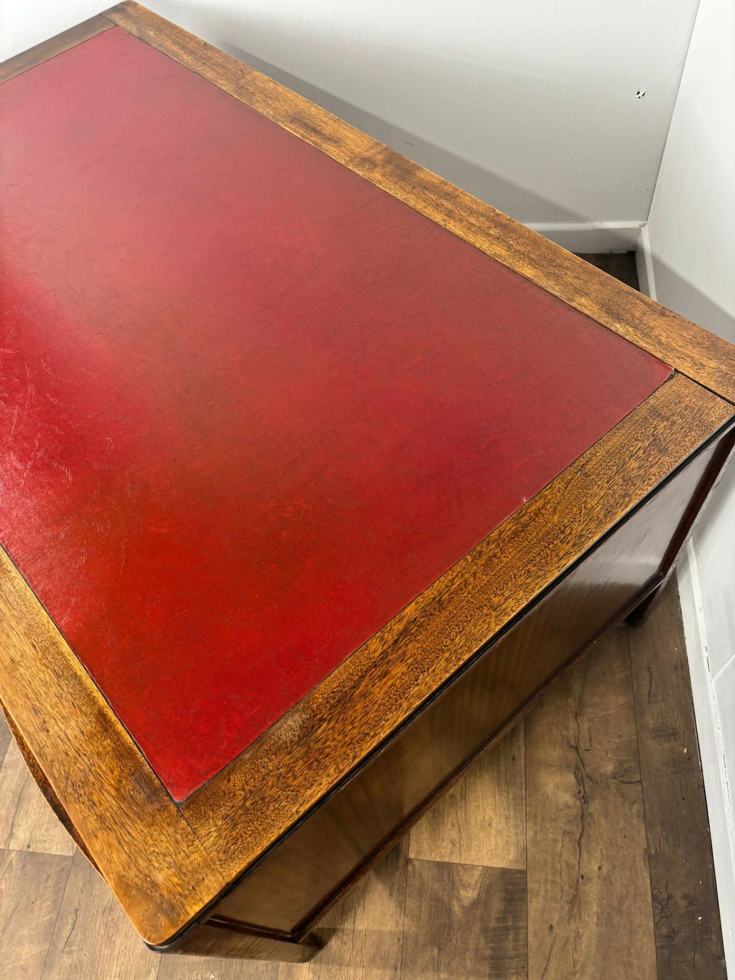 Mid Century Oak Kneehole Twin Pedestal Desk