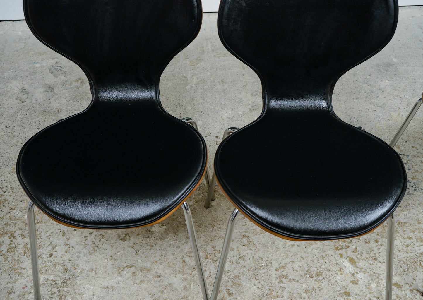 4 Dwell Bentwood Dining Chairs - Black Leatherette Seats - MCM Style