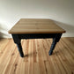 Pine dining table with stripped pine top and blue base
