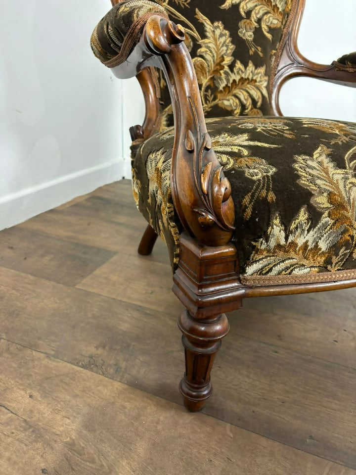 Victorian Armchair Floral Upholstered