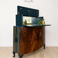 Navy Blue and Gold Art Deco Walnut Drinks Cabinet, cocktail cabinet, 1930s, vintage bar, sideboard, refurbished
