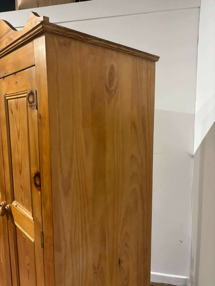 Waxed Solid Pine Two Door Wardrobe / Hall Cupboard