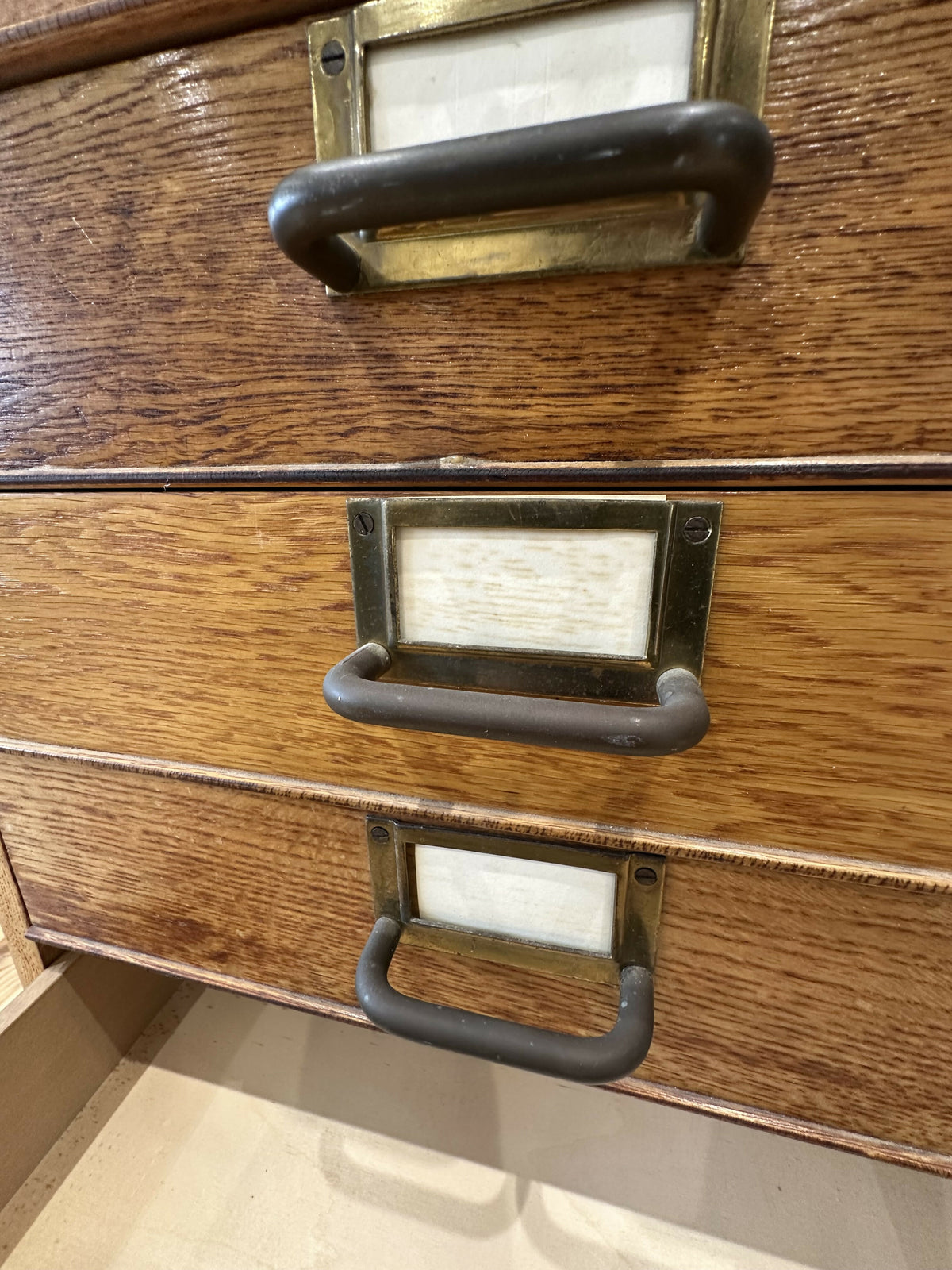 Mid Century Oak Filing Cabinet Tall Chest Drawers Vintage Haberdashery Collectors Archive