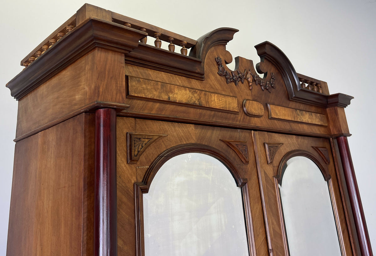 Wardrobe Antique French Style Walnut Mirrored Two Door Carved Armoire LOT 6520