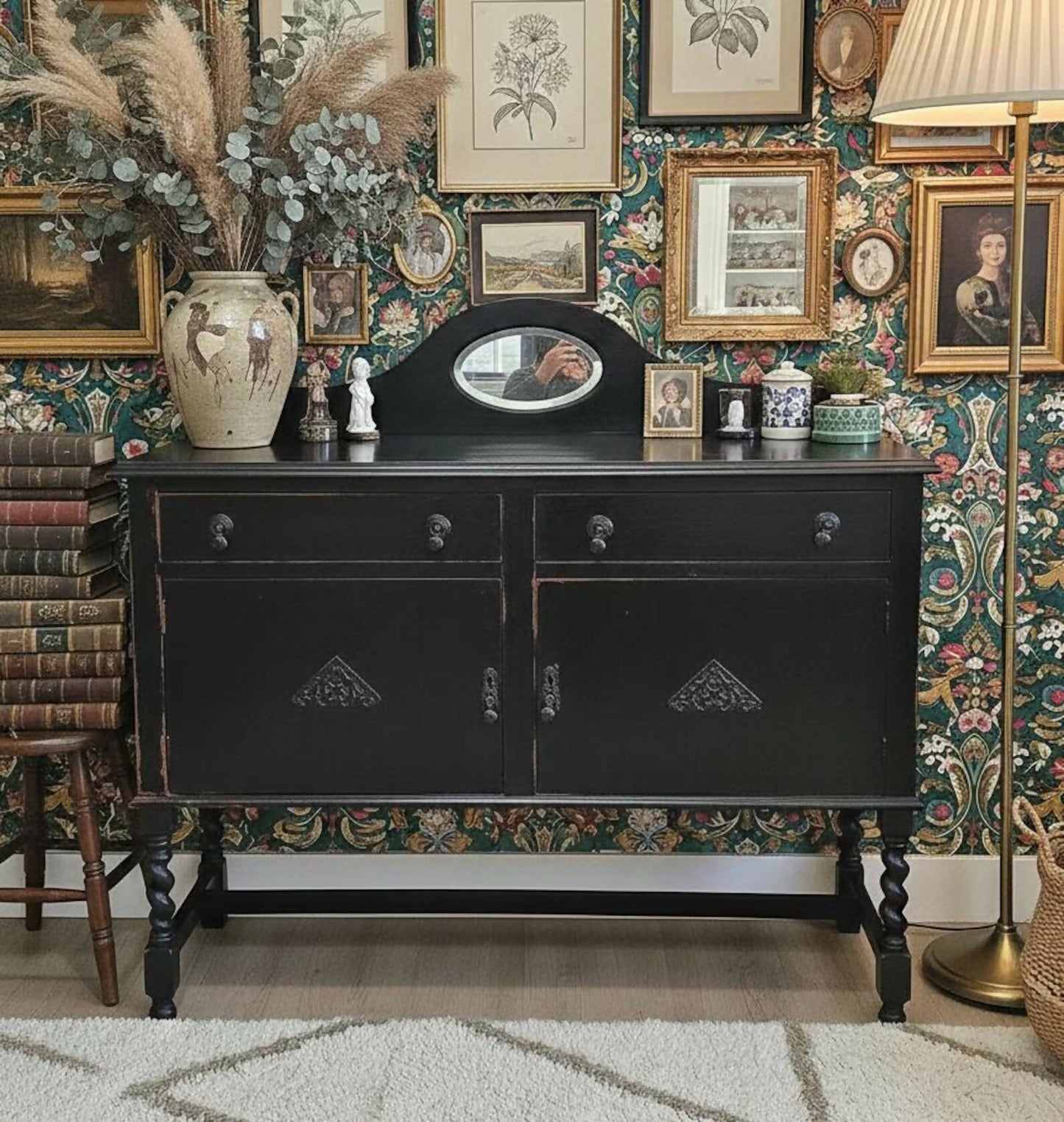 Vintage 1930s Oak Sideboard with Barley Twist Legs, Vintage Buffet Cabinet with Original Handles, Hallway Console, Country Cottage Fur