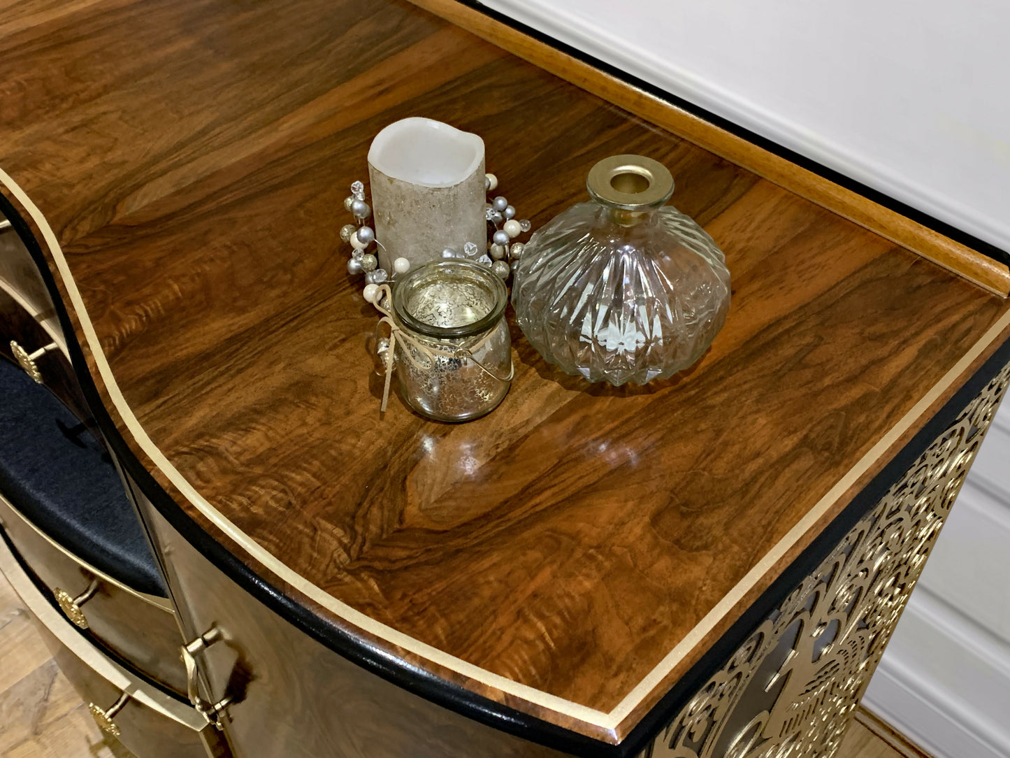 Large Art Deco Walnut and Gold Sideboard / Drinks Cabinet