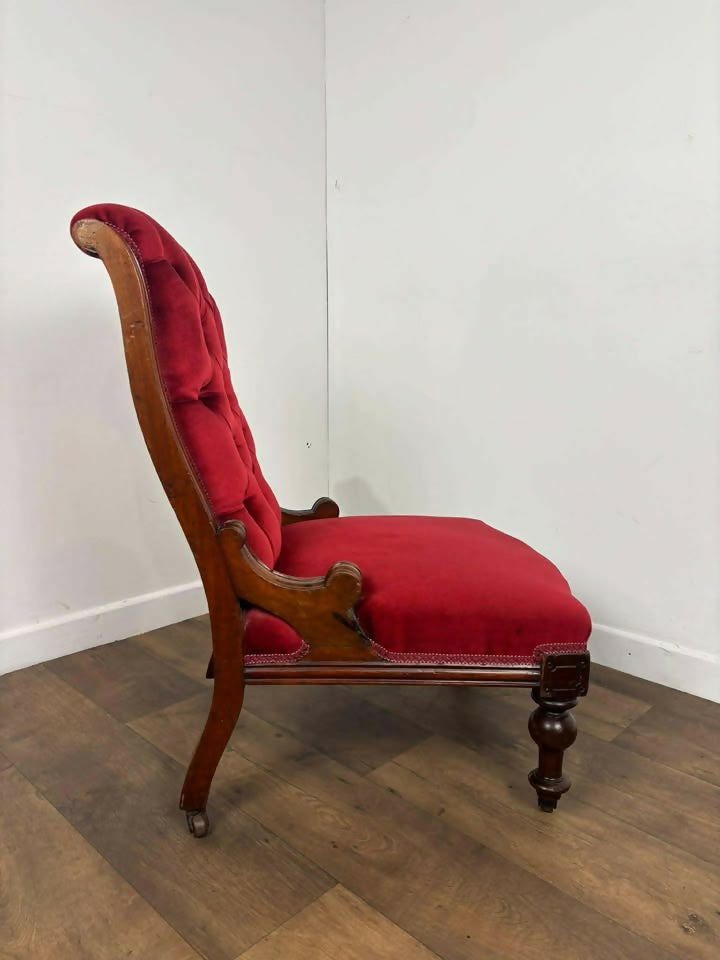 Antique Nursing Chair Having Button Back Upholstery