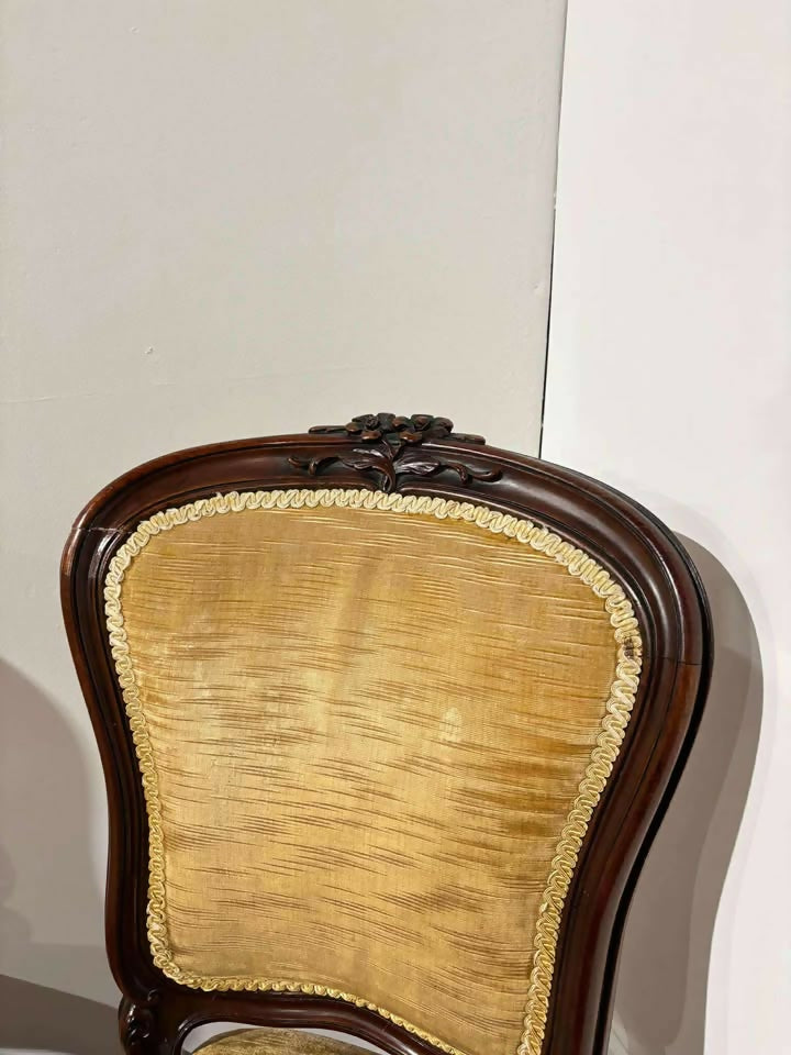 Vintage Set Of Six French Mahogany Framed Dining Chairs