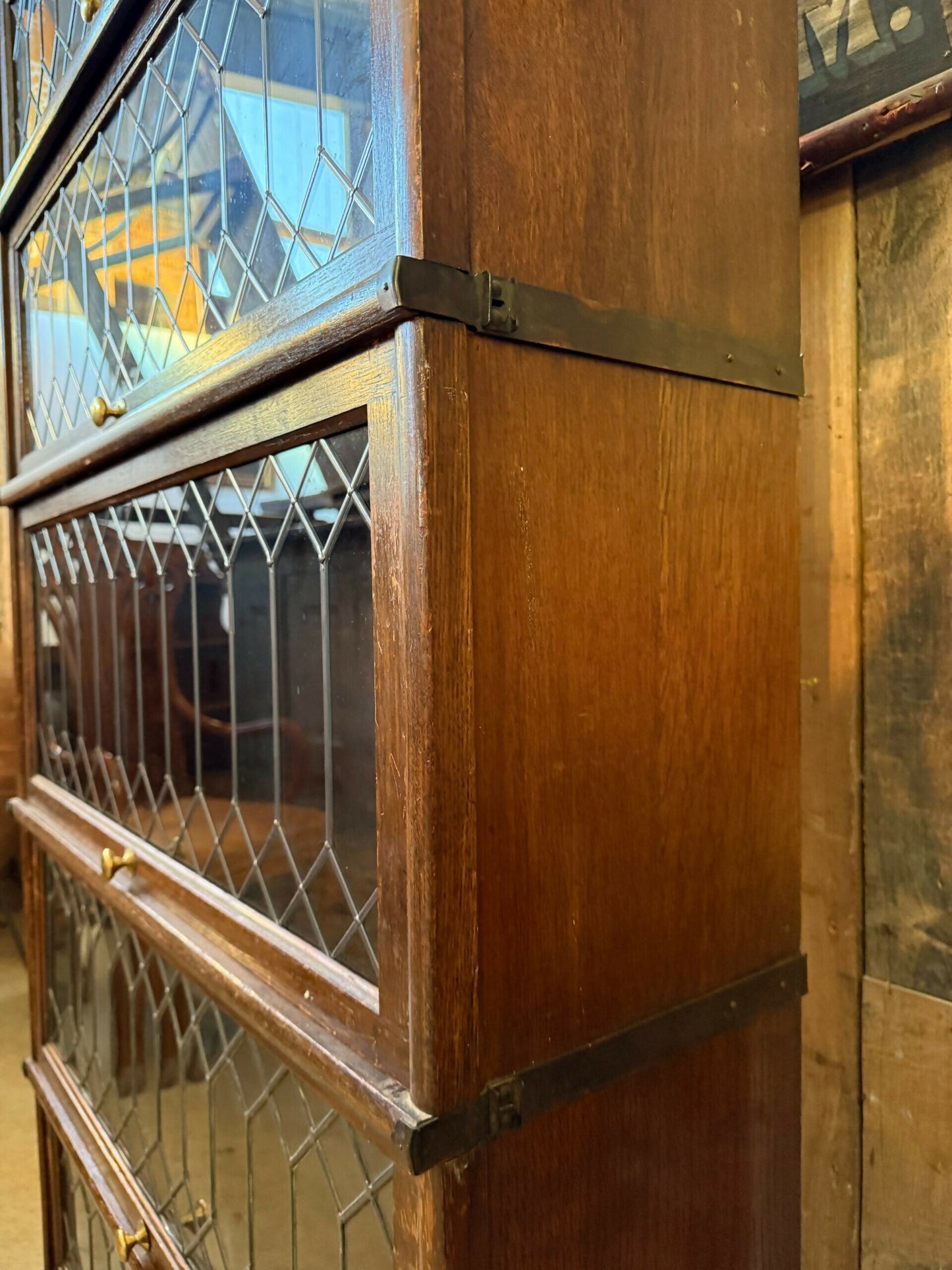 Antique Globe Wernicke Oak Five Stacking Modular Barristers Solicitors Office Glazed Bookcase Cabinet, c1930