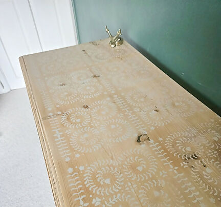 Antique Pine Chest of Drawers with stencils , three large drawers