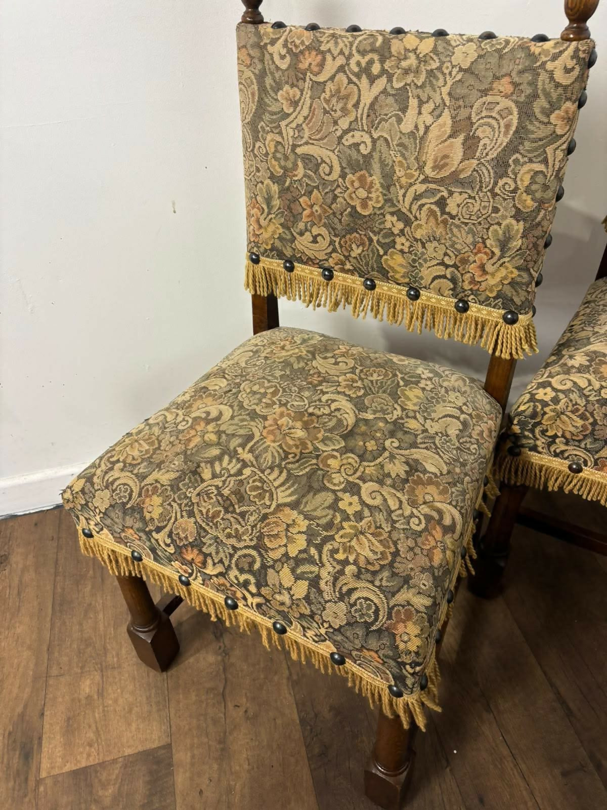 Set of Four Vintage Oak Upholstered Dining Chairs