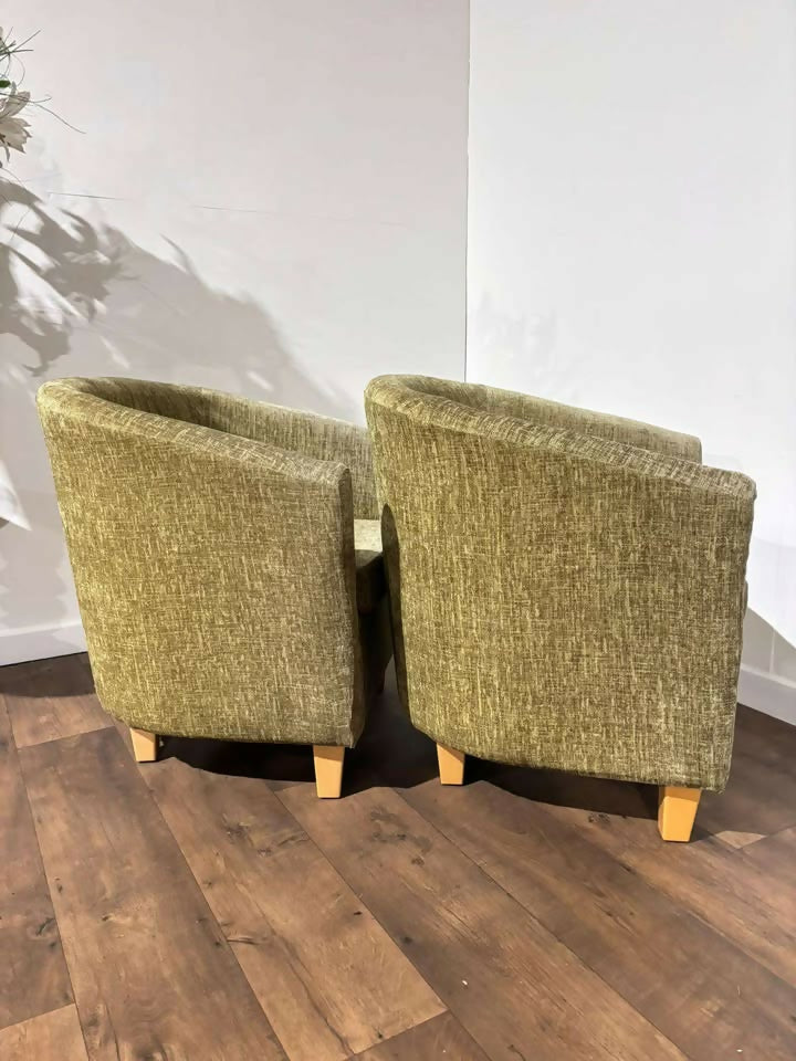 Pair of Chenille Lime Green Tub Chairs