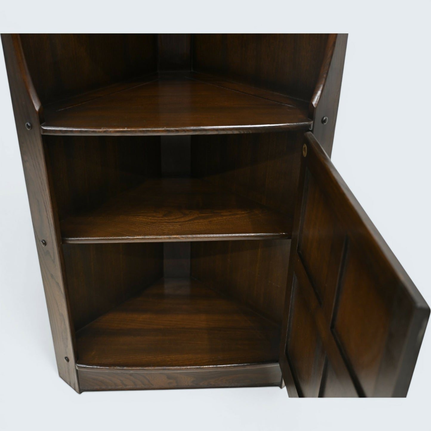 Ercol Old Colonial Corner Cabinet with Shelves and Cupboard FREE UK Delivery