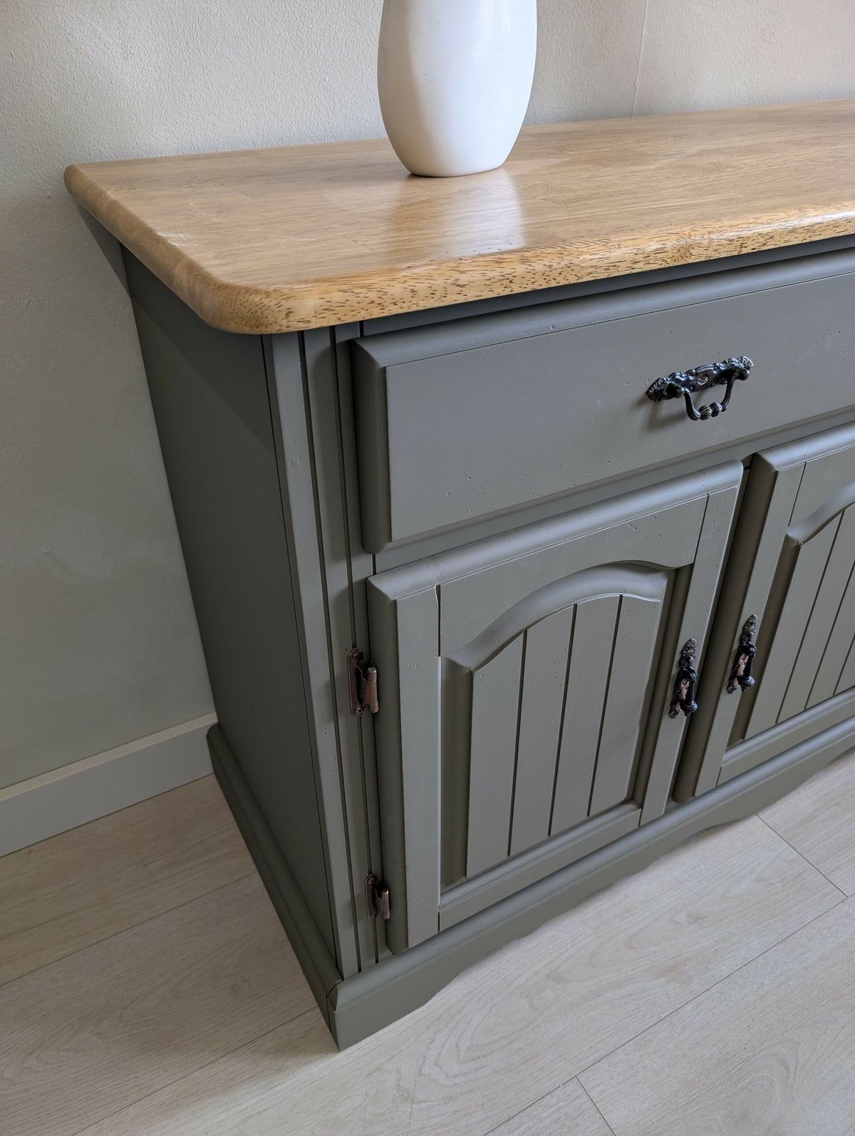 Vintage Oak Sideboard | Olive Green Painted Sideboard with Natural Oak Top
