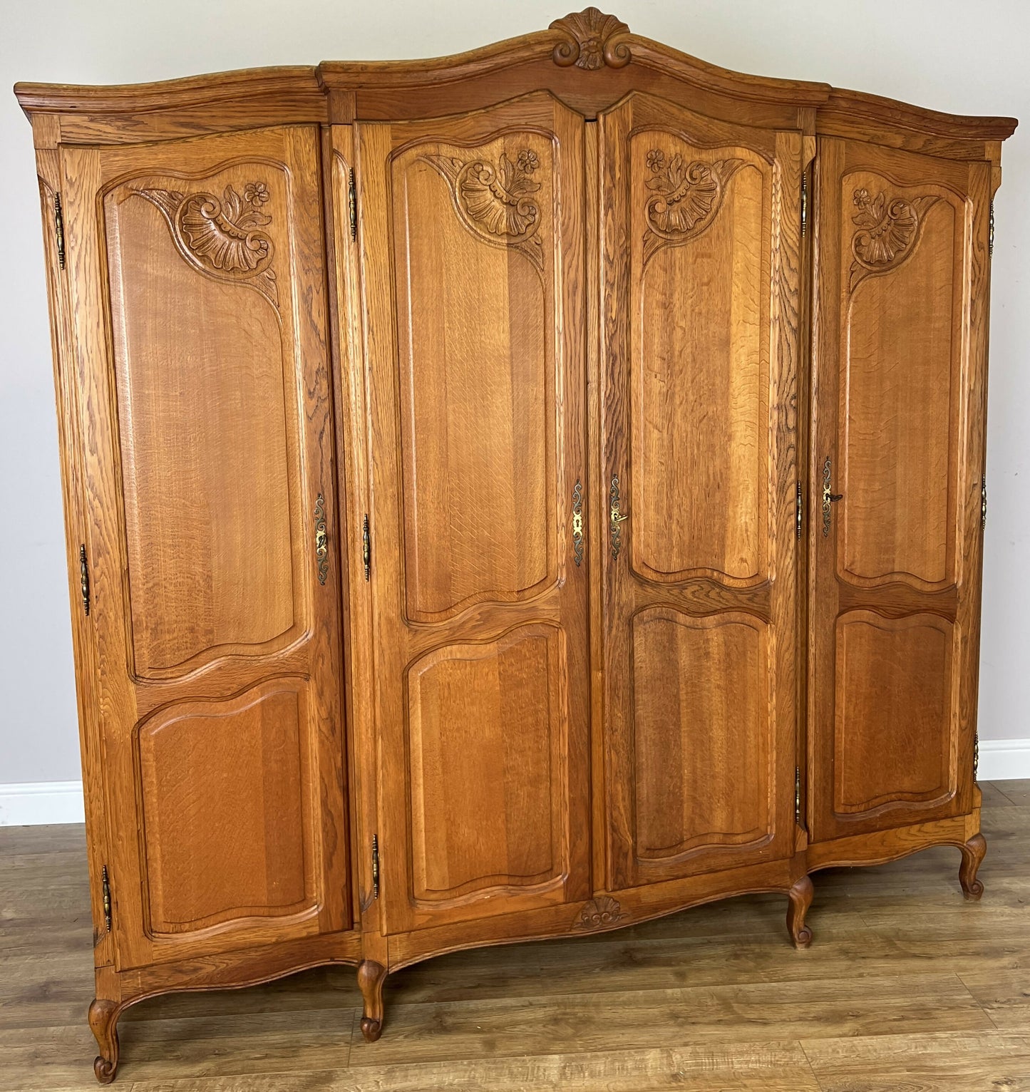 Wardrobe Vintage French Louis XVI Style Oak Four Door Carved Armoire LOT 6399