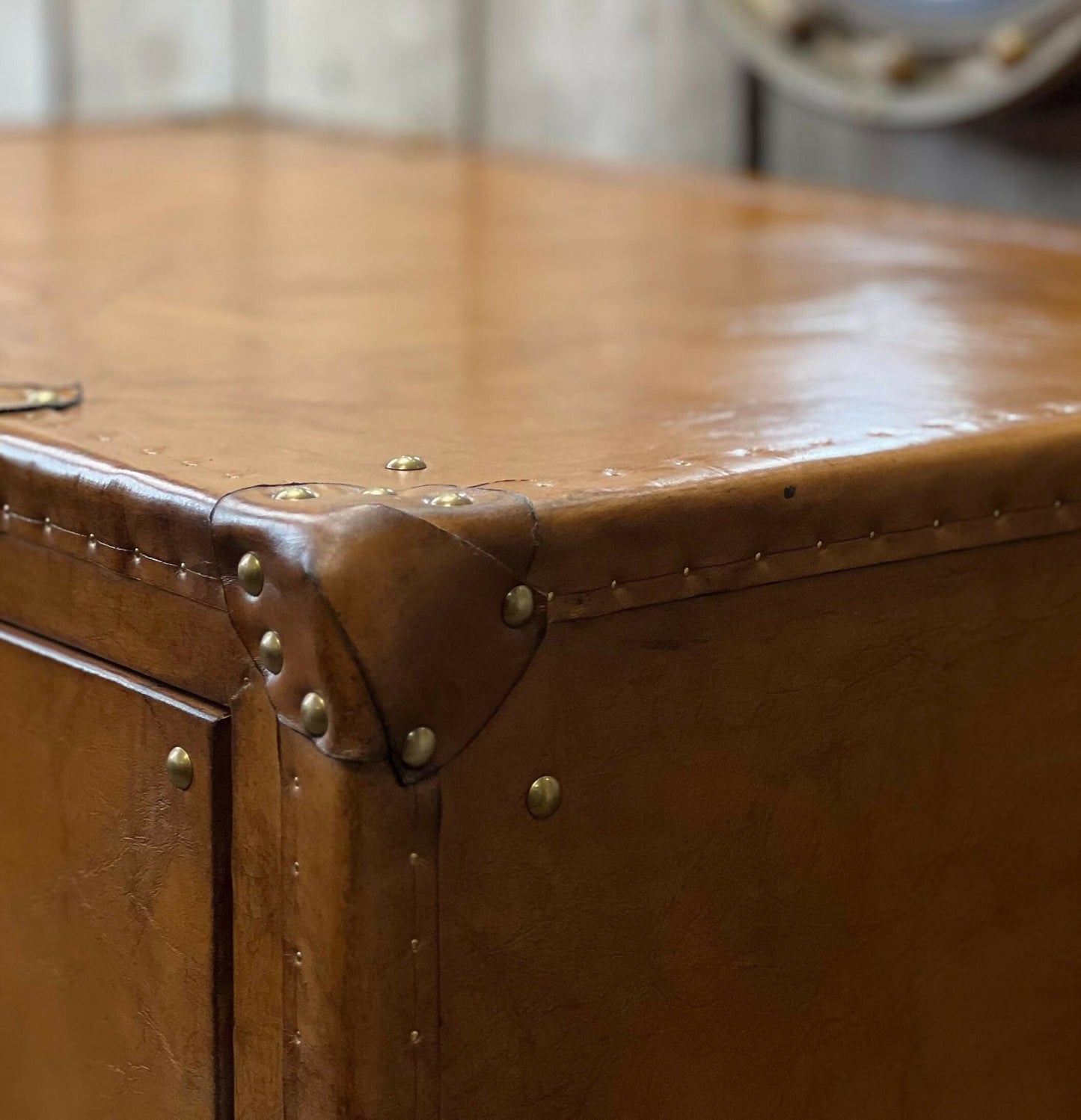 English handmade vintage luxury leather drawer chest - London tan