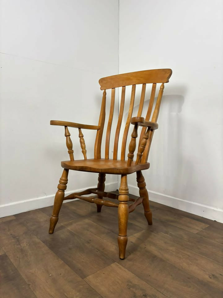 Rustic Beech Slat Back Grandfather Armchair – Country Style