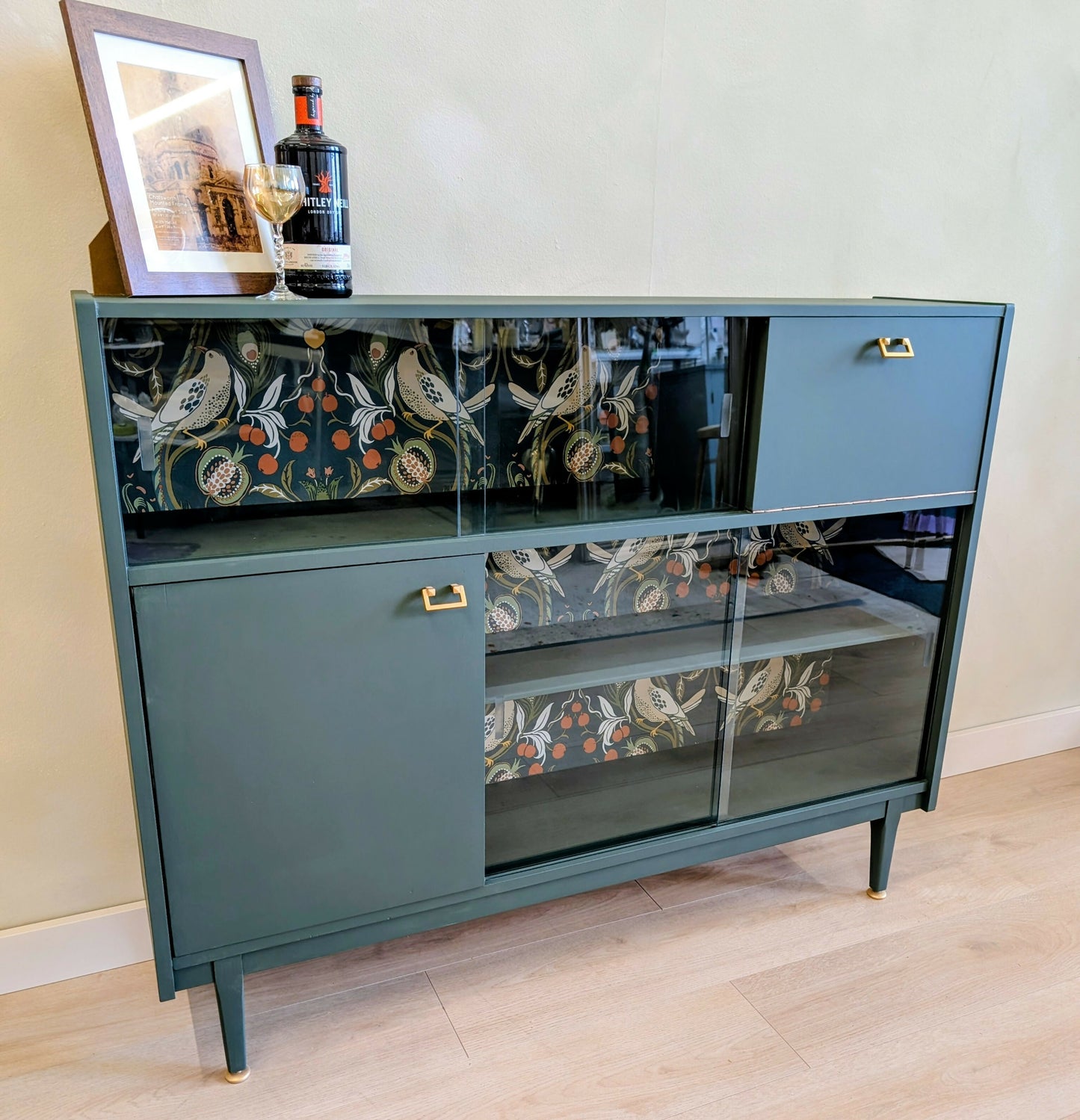 Mid Century Nathan Cocktail Cabinet /.Glass Door Bookcase
