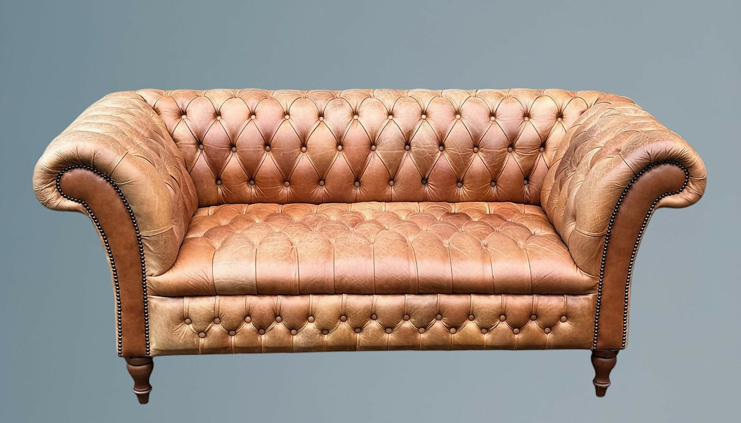 English Fully Buttoned Leather Chesterfield Sofa