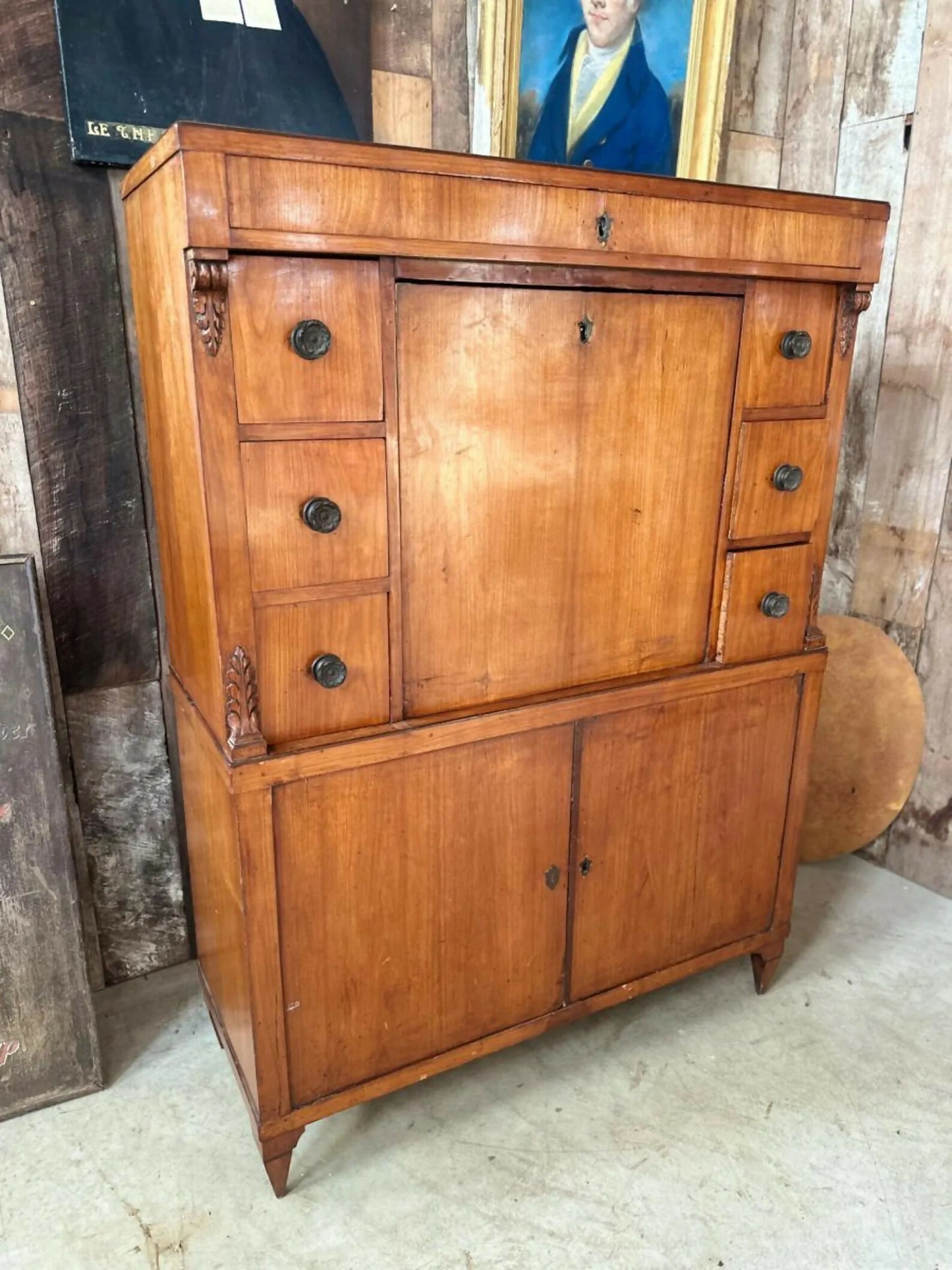 Vintage French Walnut Second Empire Secretaire A Abattant, C1890