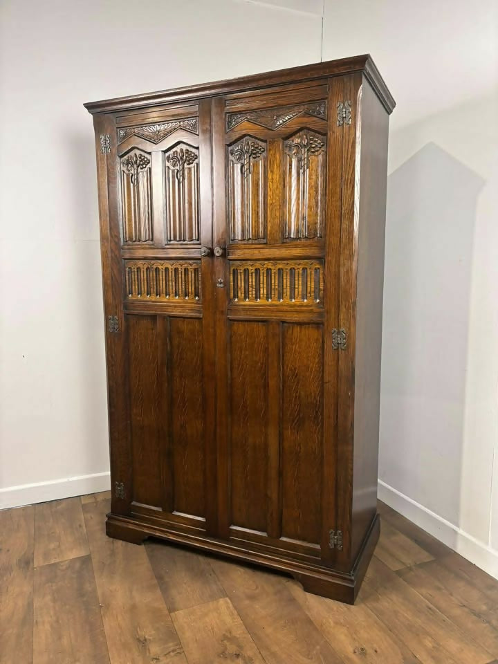 Vintage Priory Style Oak 3/4 Gents Fitted Wardrobe - probably Lock of London.