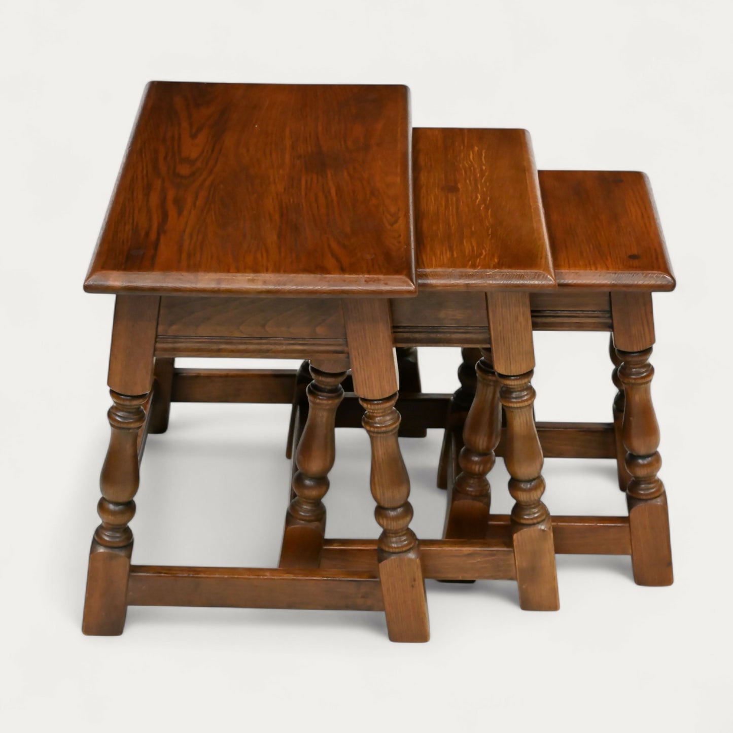 Old Charm Oak Nest of 3 Tables Model 1494 Tudor Brown Finish Free UK Delivery. SBR10606/1906E
