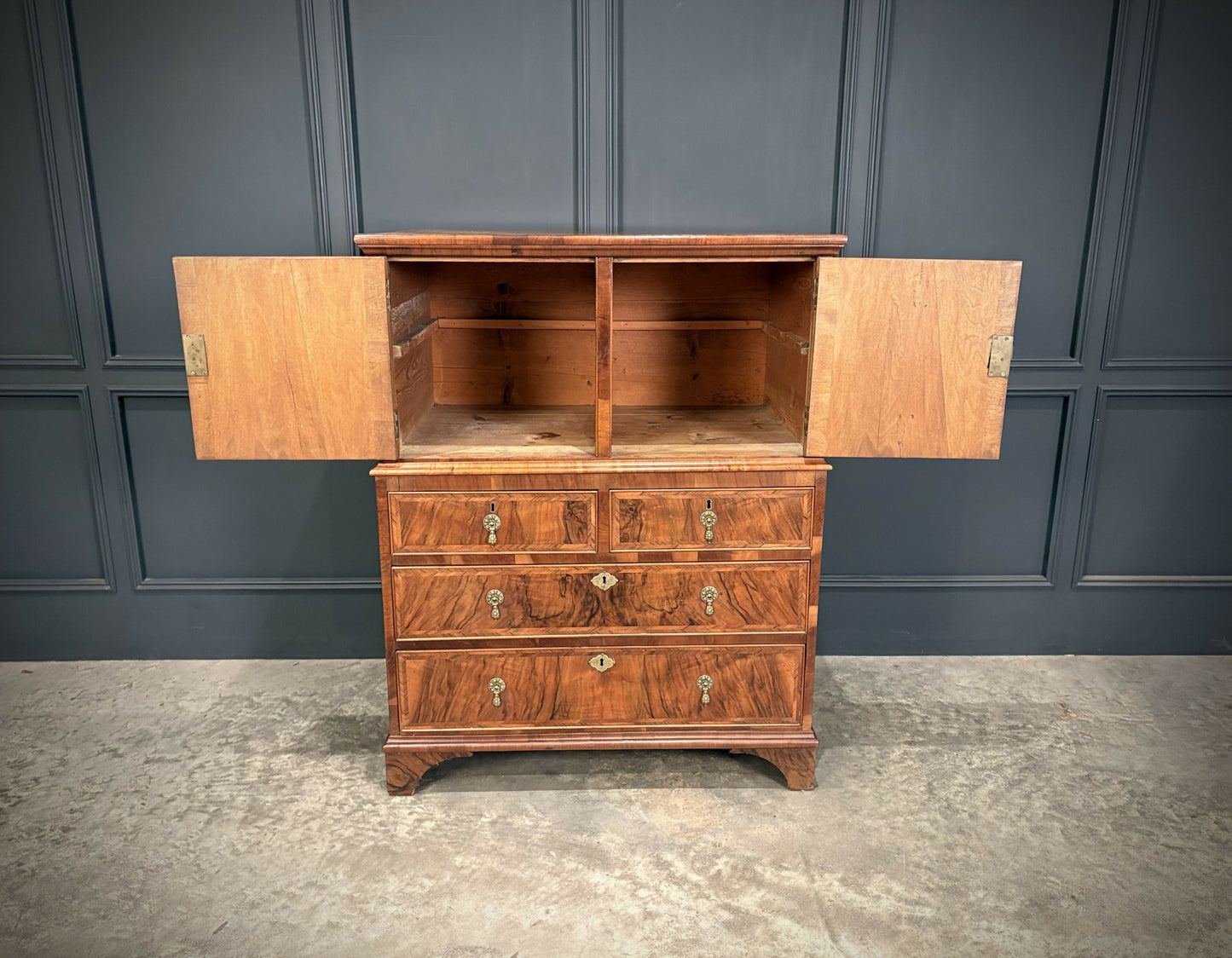 Vintage Walnut Drinks Cocktail Cabinet On Chest
