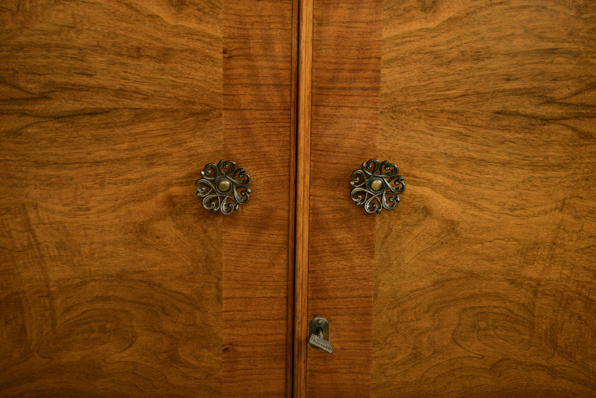 Art Deco Style Walnut Gentlemans Wardrobe - 1960s