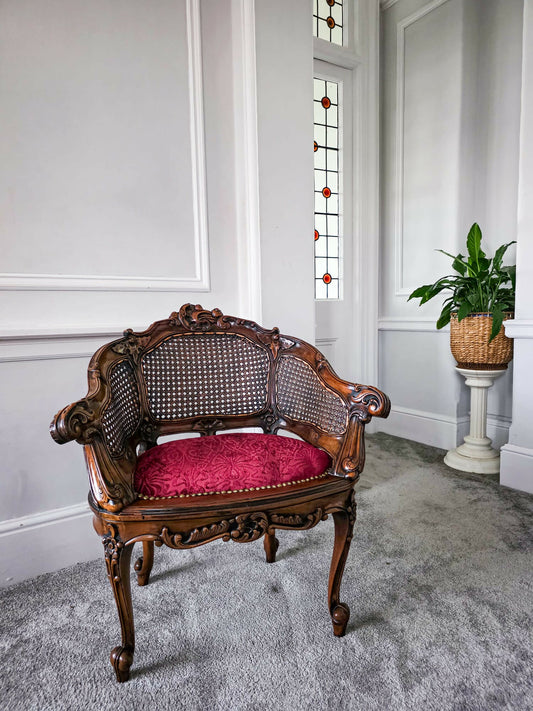 Early 20thC Walnut Framed Bergere Caned Back and Sides Raised on Cabriole Legs