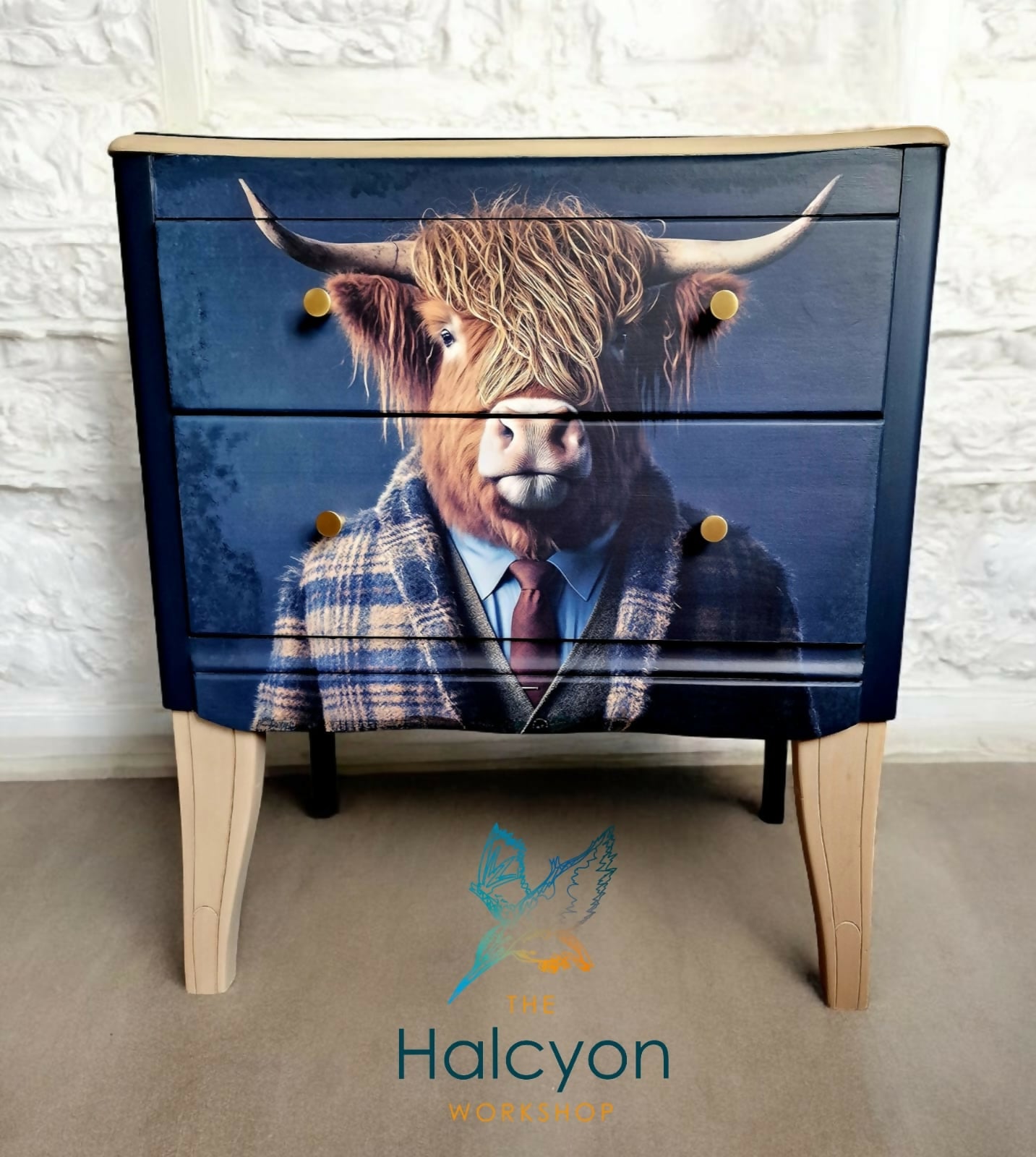 Harris Lebus 2 drawer chest of drawers with Highland Cow decoupage