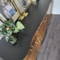Mid Century Modern Sideboard, Dark Wood and Black Drinks Cabinet, Gold Interior, Original Handles, Crocodile Pattern TV Stand