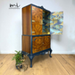 Navy blue Queen Anne cocktail cabinet, refurbished Art deco drinks cabinet, Sideboard walnut
